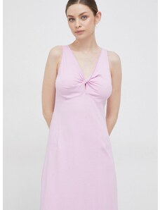 Bavlnené šaty Deha ružová farba, midi, áčkový strih