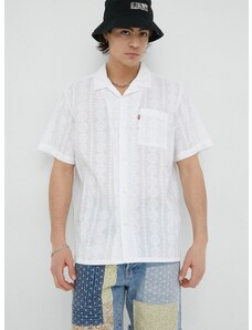 Bavlnená košeľa Levi's pánska, biela farba, voľný strih
