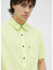 Bavlnená košeľa Levi's pánska, zelená farba, regular, s klasickým golierom