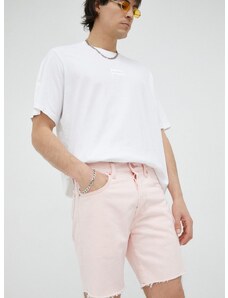 Rifľové krátke nohavice Levi's pánske, ružová farba