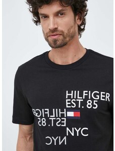Bavlnené tričko Tommy Hilfiger čierna farba, s nášivkou