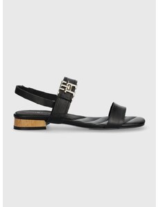 Kožené sandále Tommy Hilfiger HARDWARE FLAT SANDAL dámske, čierna farba, FW0FW07094