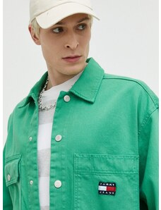 Rifľová bunda Tommy Jeans pánska, zelená farba, prechodná