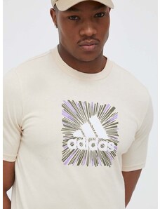 Tričko adidas pánske, béžová farba, s potlačou