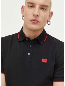 Bavlnené polo tričko HUGO čierna farba,jednofarebné,50490775