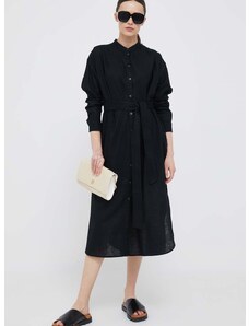 Ľanové šaty GAP čierna farba, midi, oversize