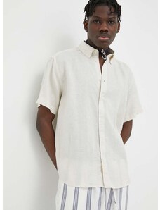 Ľanová košeľa Les Deux béžová farba, regular, s golierom button-down