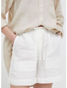 Ľanové šortky Tommy Hilfiger béžová farba, jednofarebné, vysoký pás