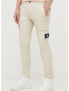 Nohavice Calvin Klein Jeans pánske, béžová farba, rovné