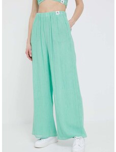 Nohavice Calvin Klein Jeans dámske, zelená farba, široké, vysoký pás
