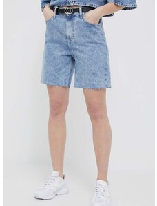 Rifľové krátke nohavice Calvin Klein Jeans dámske, jednofarebné, vysoký pás
