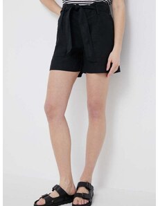 Ľanové šortky Lauren Ralph Lauren čierna farba,jednofarebné,vysoký pás,200862092