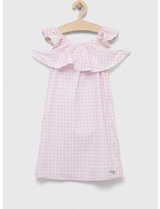 Dievčenské bavlnené šaty Guess ružová farba, mini, rovný strih