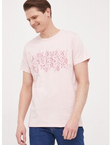 Bavlnené tričko Guess ružová farba, s nášivkou