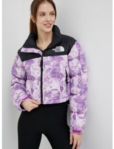 Páperová bunda The North Face NUPTSE SHORT JACKET dámska, fialová farba, zimná