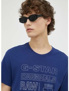 Bavlnené tričko G-Star Raw tmavomodrá farba, s potlačou