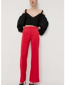 Nohavice Pinko dámske, červená farba, rovné, vysoký pás