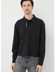 Bavlnené tričko s dlhým rukávom Calvin Klein Jeans čierna farba, jednofarebné