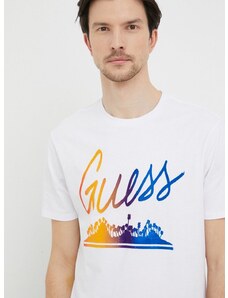 Bavlnené tričko Guess biela farba, s nášivkou