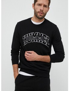 Bavlnená mikina Hummel pánska, čierna farba, s nášivkou