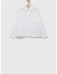 Detská bavlnená košeľa Calvin Klein Jeans biela farba
