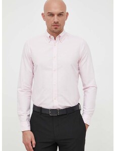 Bavlnená košeľa BOSS BOSS ORANGE pánska,ružová farba,regular,s talianskym golierom,50489341