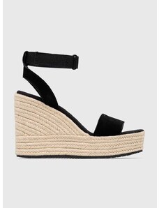 Semišové sandále Calvin Klein Jeans WEDGE SANDAL SU CON dámske, čierna farba, na platforme, YW0YW01026,