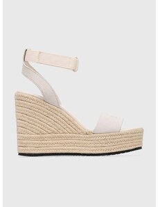 Semišové sandále Calvin Klein Jeans WEDGE SANDAL SU CON dámske, béžová farba, na platforme, YW0YW01026,