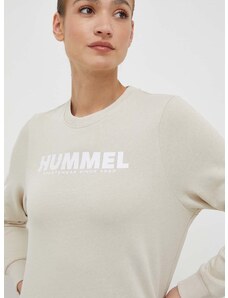 Bavlnená mikina Hummel dámska, béžová farba, s potlačou