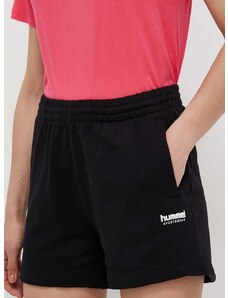 Bavlnené šortky Hummel čierna farba, jednofarebné, stredne vysoký pás, 219220