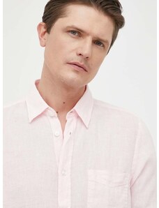 Ľanová košeľa BOSS BOSS ORANGE ružová farba, regular, s klasickým golierom, 50489344