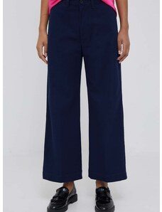 Nohavice Polo Ralph Lauren dámske, tmavomodrá farba, široké, vysoký pás, 211873988