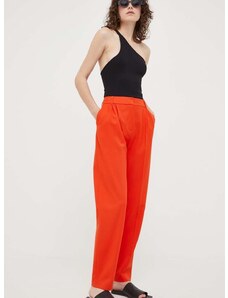 Nohavice Samsoe Samsoe dámske, oranžová farba, rovné, vysoký pás