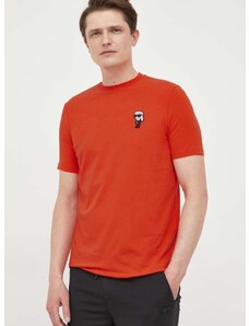 Tričko Karl Lagerfeld pánsky, oranžová farba, s nášivkou