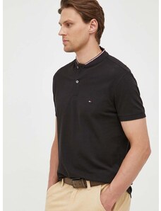 Bavlnené polo tričko Tommy Hilfiger čierna farba, jednofarebné