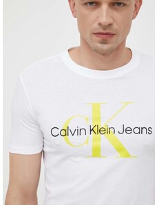 Bavlnené tričko Calvin Klein Jeans pánsky,biela farba,s potlačou,J30J320806