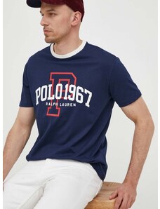 Bavlnené tričko Polo Ralph Lauren tmavomodrá farba, s potlačou