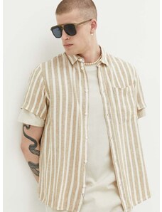 Ľanová košeľa Solid béžová farba, regular, s klasickým golierom