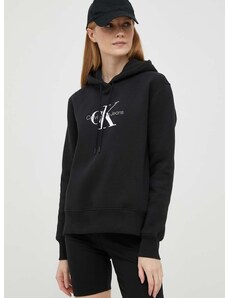 Mikina Calvin Klein Jeans dámska, čierna farba, s kapucňou, s potlačou, J20J221335