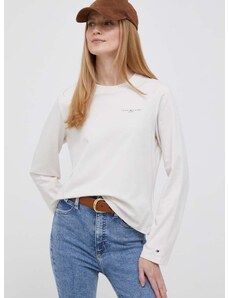 Tričko s dlhým rukávom Tommy Hilfiger dámsky, béžová farba, WW0WW39784