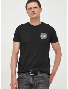 Bavlnené tričko Alpha Industries Space Shuttle T 176507.03, čierna farba, s potlačou