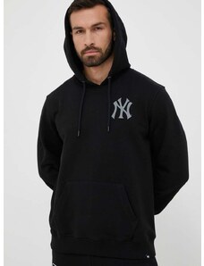 Mikina 47brand MLB New York Yankees pánska, čierna farba, s kapucňou, s potlačou