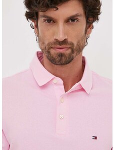 Polo tričko Tommy Hilfiger pánske,ružová farba,jednofarebné,MW0MW17771