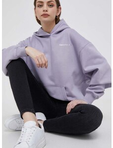 Mikina Calvin Klein Jeans dámska, fialová farba, s kapucňou, s potlačou