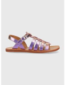 Detské kožené sandále Pom D'api fialová farba
