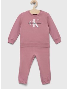 Detská tepláková súprava Calvin Klein Jeans ružová farba