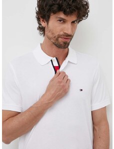 Bavlnené polo tričko Tommy Hilfiger biela farba, jednofarebné