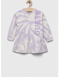Dievčenské bavlnené šaty Guess fialová farba, mini, áčkový strih