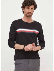 Bavlnené tričko s dlhým rukávom Tommy Hilfiger čierna farba, s potlačou