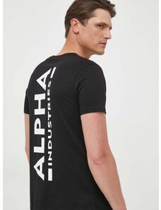 Bavlnené tričko Alpha Industries Backprint T 128507.03-black, čierna farba, s potlačou, 128507 03